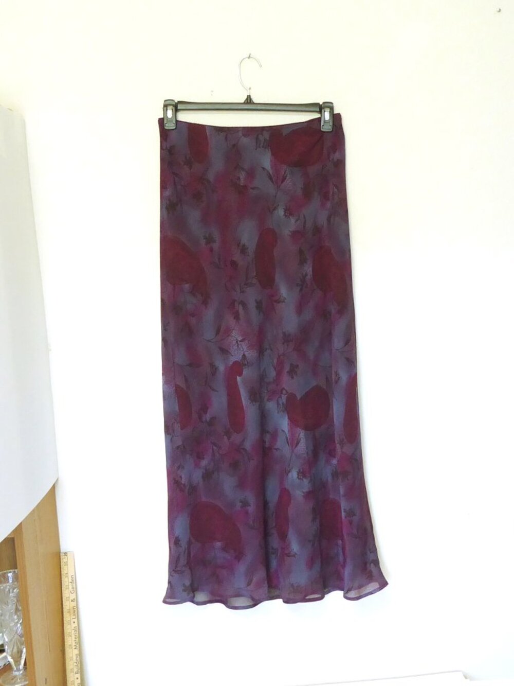 Karen Kane dark purple gray paisley floral bias cut maxi skirt size large